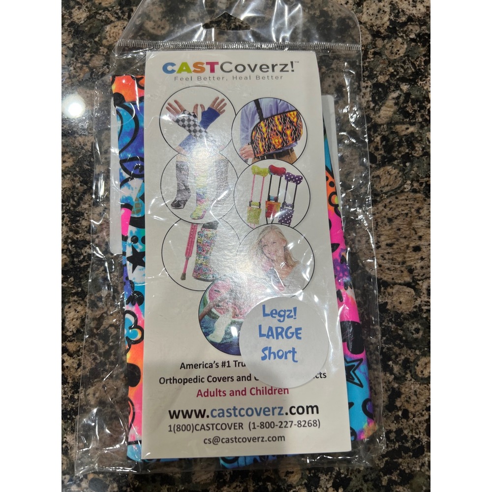 CastCoverz! Legz! Leg Cast Cover Large Short Multi Color Peace Heart Print NEW